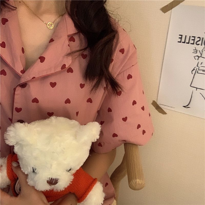 Short Sleeve Shorts Love Pajama Set Short Sleeve Shorts Heart Pajamas Suit