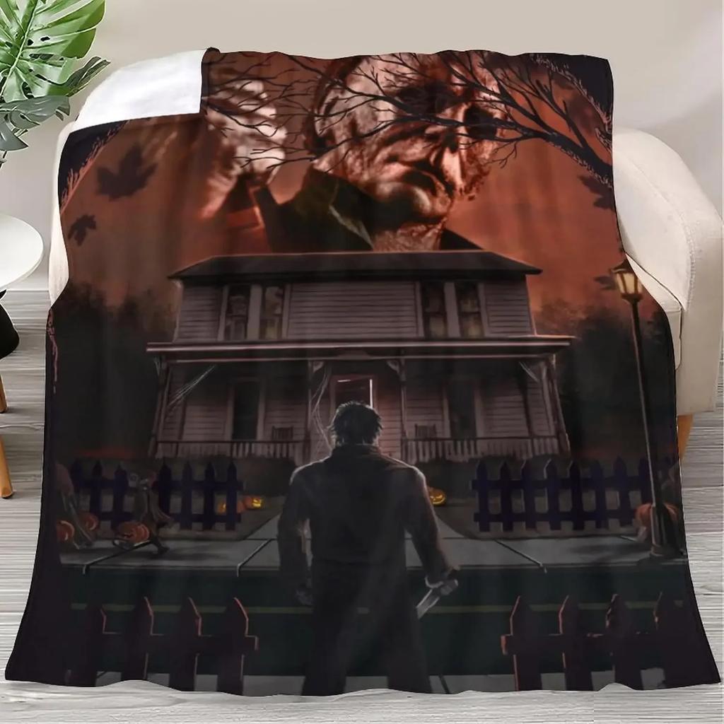 Travel Michael Halloween Myers Throw Blanket, Plush Microfiber Halloween Blankets and Throws for Sofa, Thick Air Conditioning
