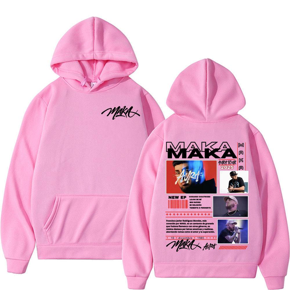 Rapper Maka Aura Tour 2025 Double Sided Print Hoodies Men Women Fashion Hip Hop Gothic Hoodie Casual Fleece Oversized Sweatshirt
