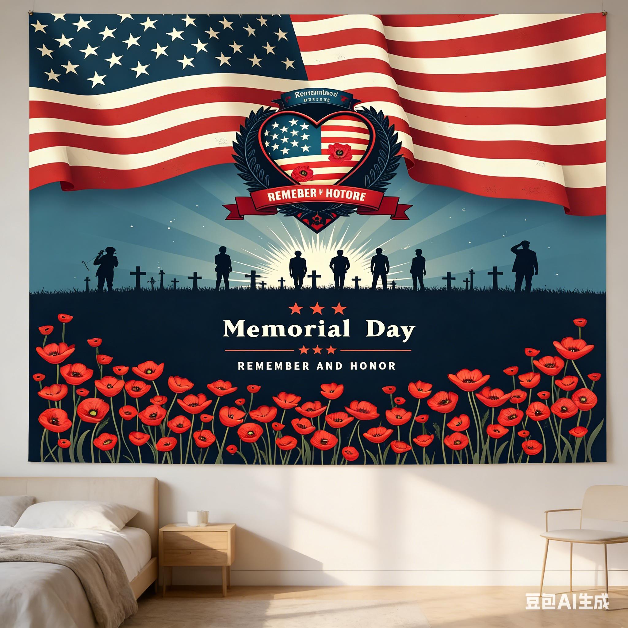 

День памяти Помни и чти Гобелен Патриотический с принтом мака Полиэстер Настенное панно для гостиной Tribute американским ветеранам и 74x94cm(29x37in)