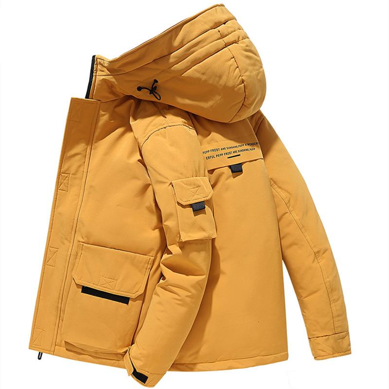 Pánská bílá péřová bunda s kapucí, bavlněná prošívaná bunda, tlustý top, jednobarevná