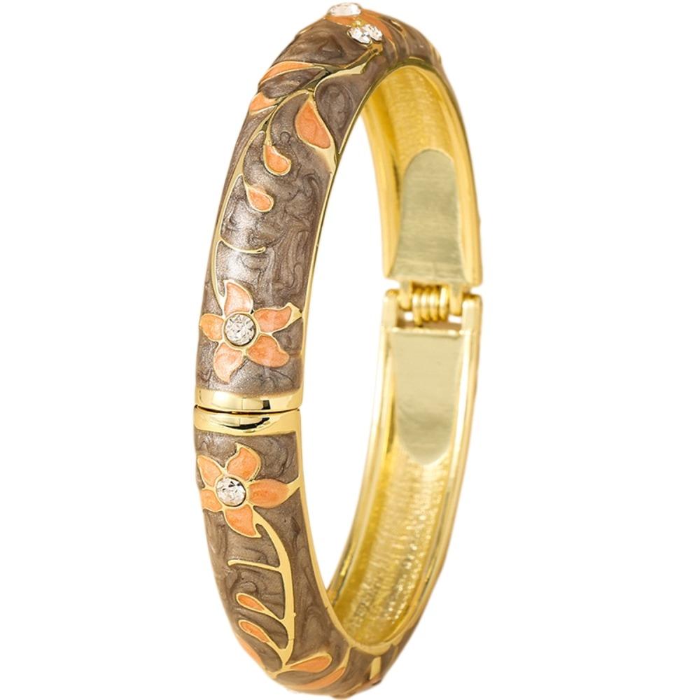 

Colorful Vintage Cloisonne Bangle Traditional Chinese Flower Crystal Bangle Classic Enamel Floral Women s Hand Bracelet Girls светло-коричневого
