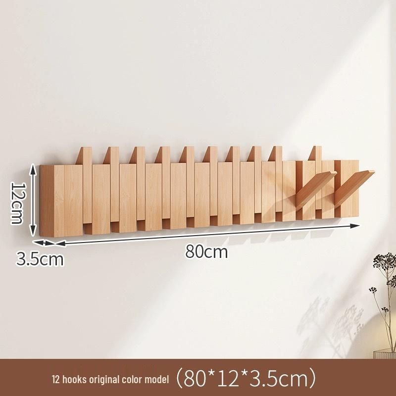 No-Drill Wall-Mounted Japanese Style Solid Wood Coat Hook for Hallway or Entrance Door