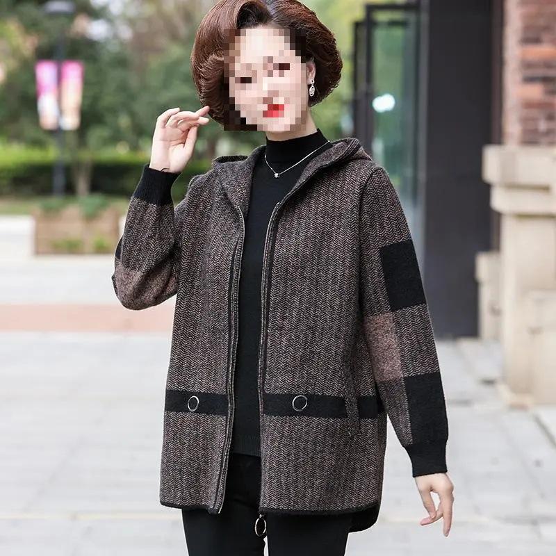 Fat Mama Plus Size Double-Sided Fleece Hooded Jacket for Mid-Aged & Elderly (Spring/Autumn)