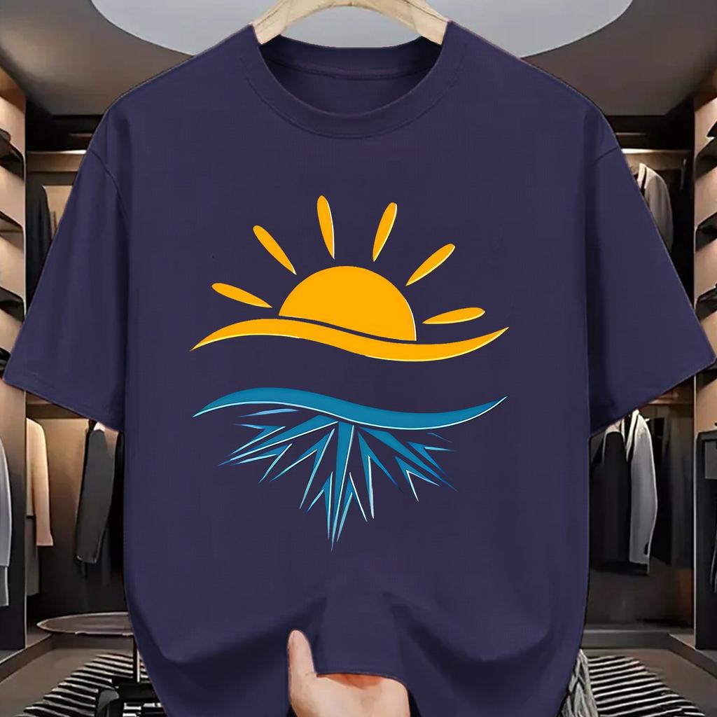 Sun and Ice Crystal Reflection Graphic Men Casual TShirt Cotton Breathable Short Sleeve Tee