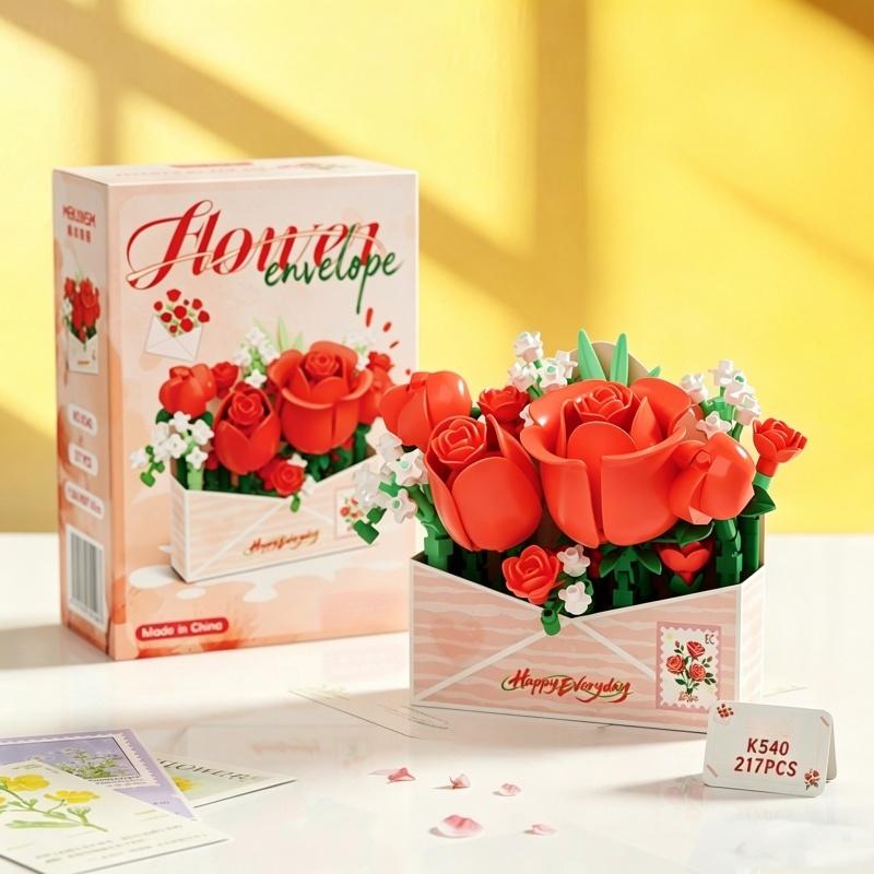 Simulated Flower Building Blocks Sunflower Rose Tulip Model Ornaments Children's Educational Assembly Toys Desktop Decoration