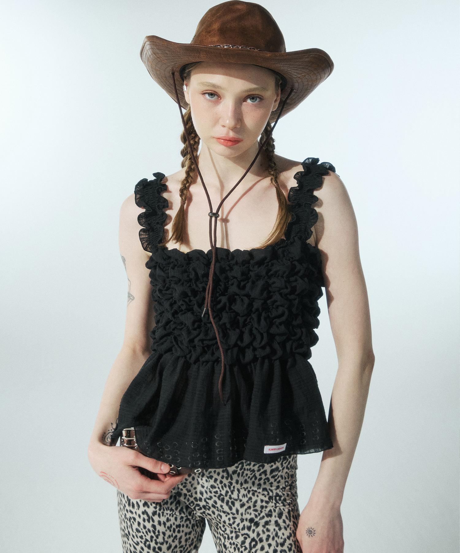 Uah Square Shirred Blouse (Black) Free