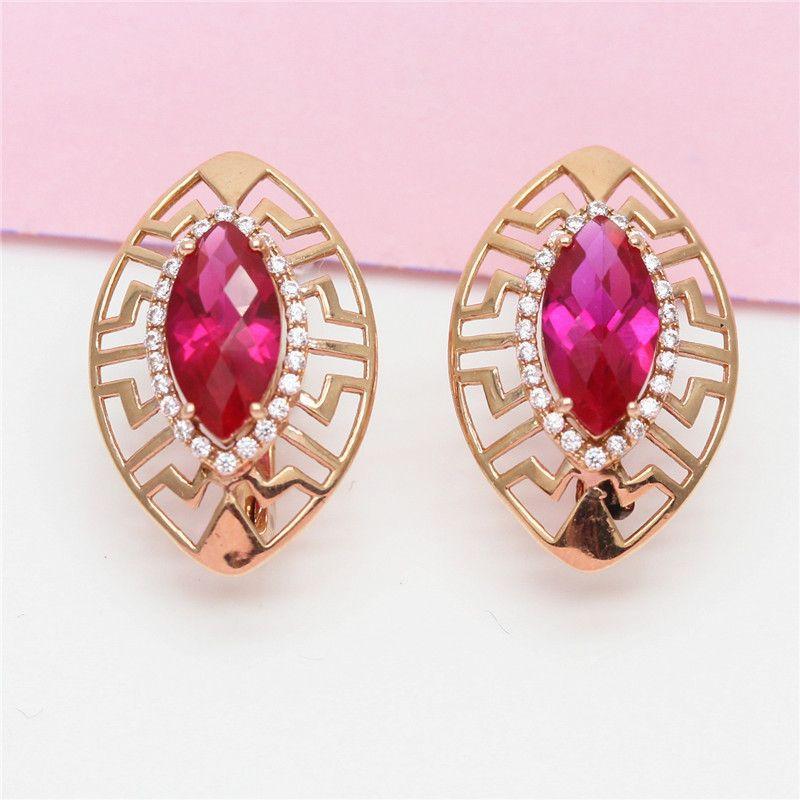 Purple Gold European Fashion Atmosphere Inlaid Stone Ear Buckle Exquisite Rose Gold Plated Earrings Women