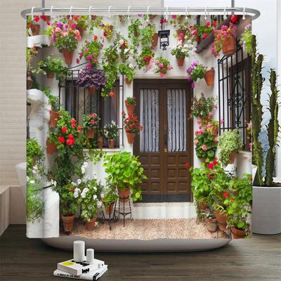 Rideaux de douche de paysage de fleurs de jardin, rideau de bain imperméable, décoration de maison, écrans de salle de bains en tissu lavable