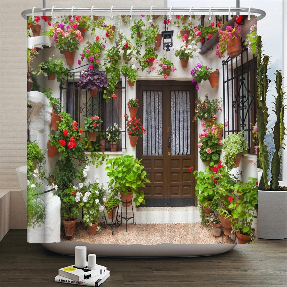 Garten-Blumen-Landschafts-Duschvorhänge, Badevorhang, wasserdicht, für Badezimmer, Heimdekoration, waschbarer Stoff, Badezimmer-Schirme