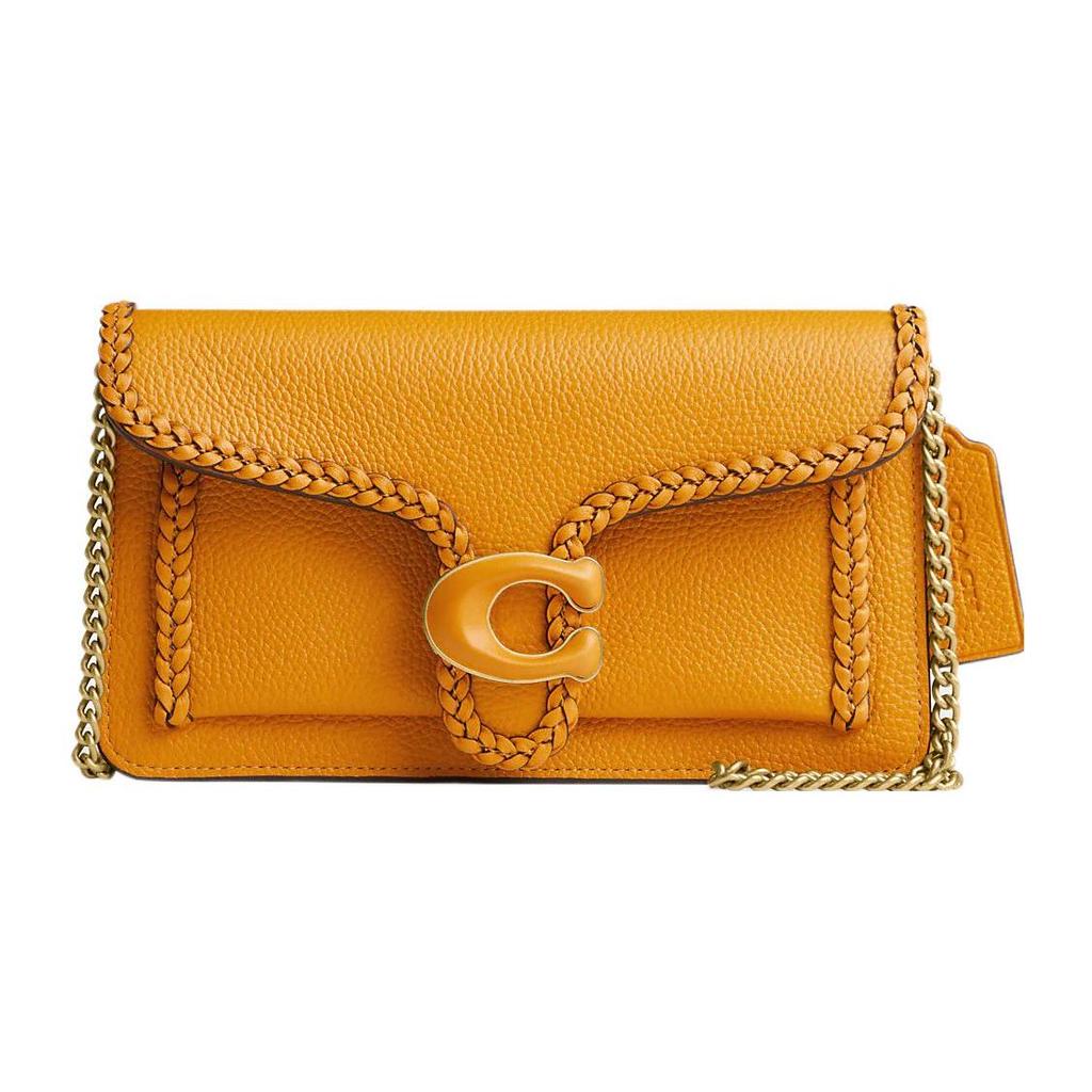Coach Tabby 20 Solid Color Letter Logo Woven Edge Snap Flap Leather And Calfskin Messenger Bag Shoulder Clutch Small Women Bags Orange CJ863-B4UA