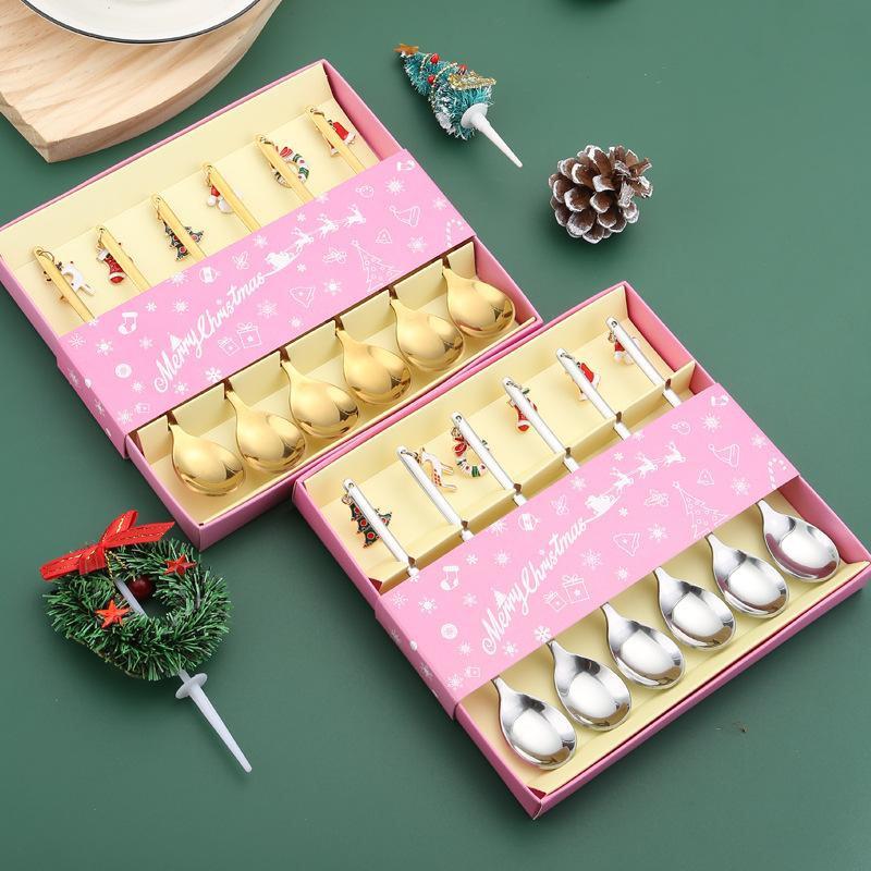 Stainless Steel Christmas Spoon Set Elk Pendant Exquisite Craft Tea Spoon Creative Tableware Party Ornament Style Dessert Spoon