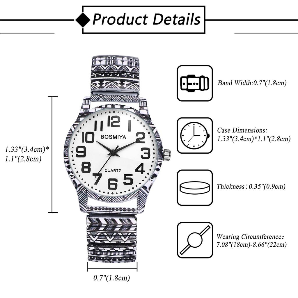 Waterproof Watch with Stretchable Floral One Size Fits Quartz Watch with Stainless Steel Arabic Analog Adjustable Cute Perfect Gift for or Your