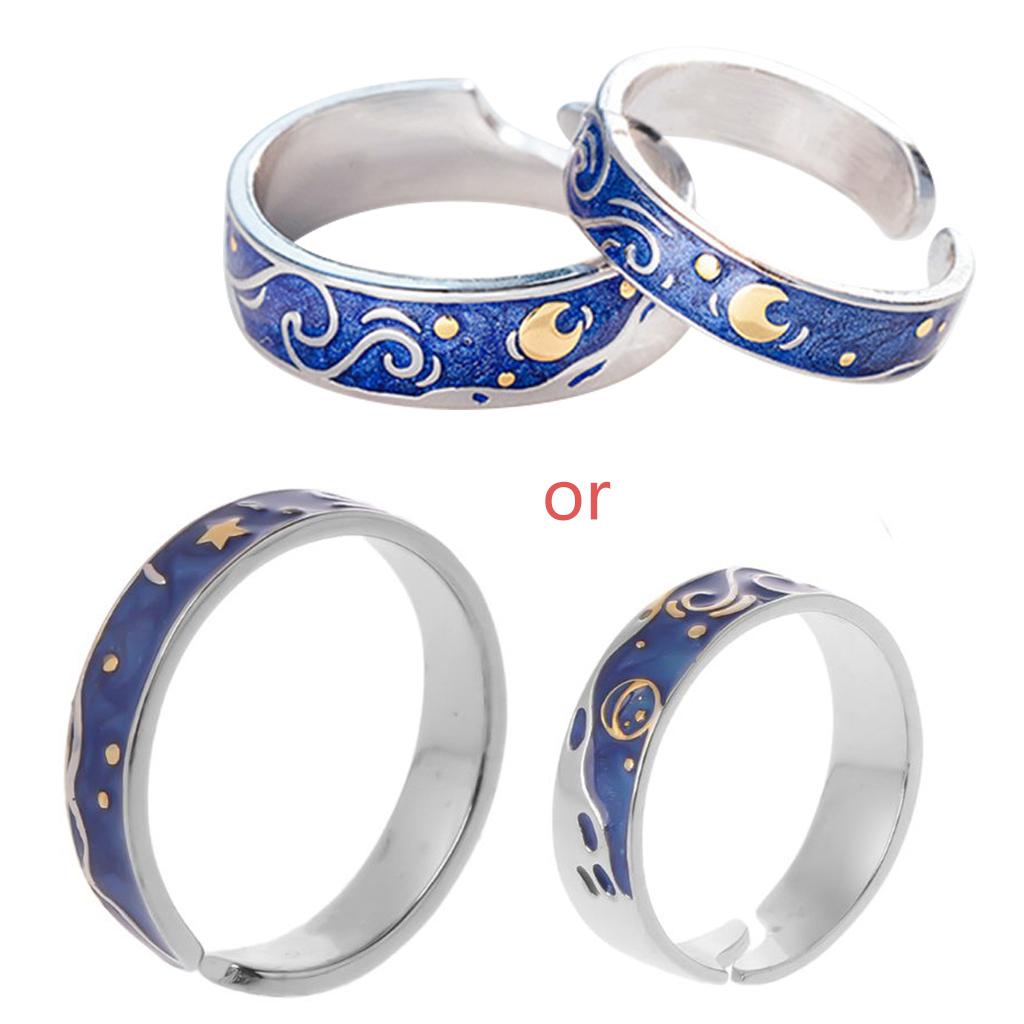 2pcs Starry Nights Promises Rings Delicate Starry Nights Ring Starry Nights Gold Moon Romance Promises Ring Set 1
