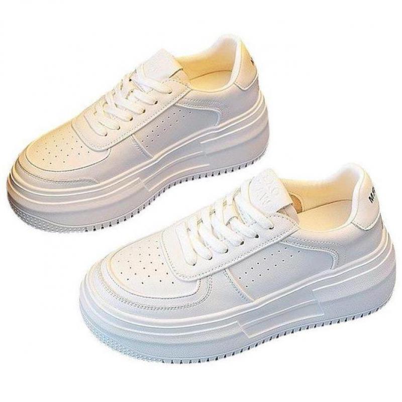 Spring Autumn White Shoes Woman Vulcanize Sneakers Breathable Leather Casual Shoes Flat Platform Shoes Thick Sole Ladies Shoe