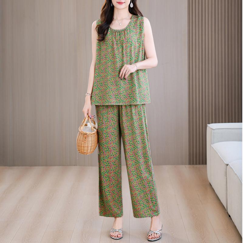 Summer Two Piece Set for Women Clothes Sleeveless Plus Size Elegant Casual Pants Sets