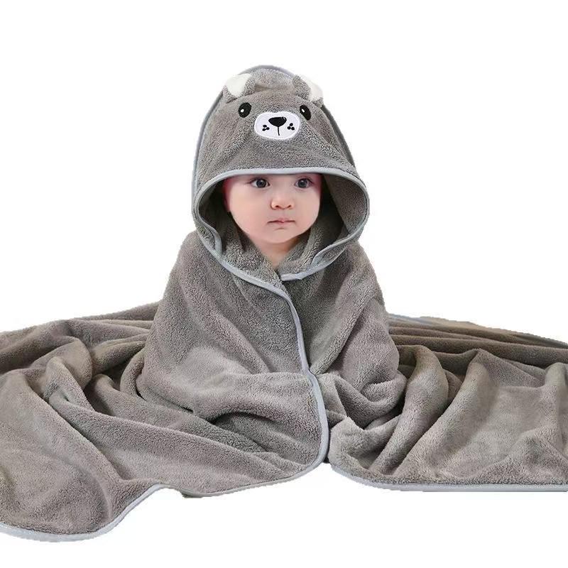 Cross-border Baby Coral Fleece Bath Towel: Hooded Baby Bathrobe & Homewear Swaddle Blanket