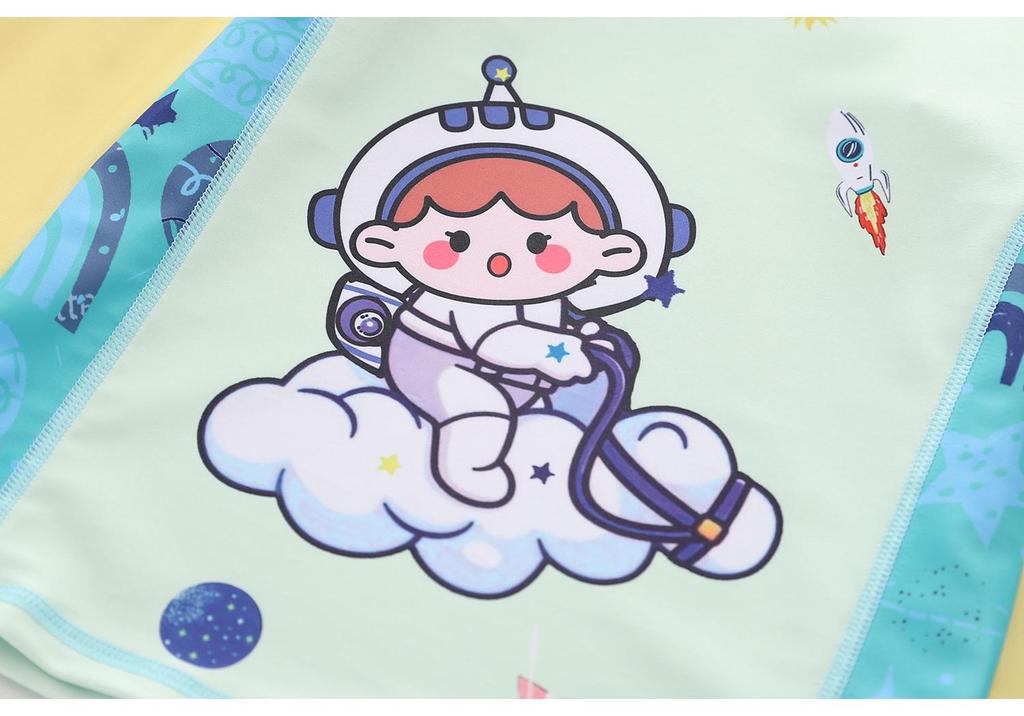 Boys' Quick-Dry Cartoon One-Piece Swimsuit with Long Sleeves and Sun Protection