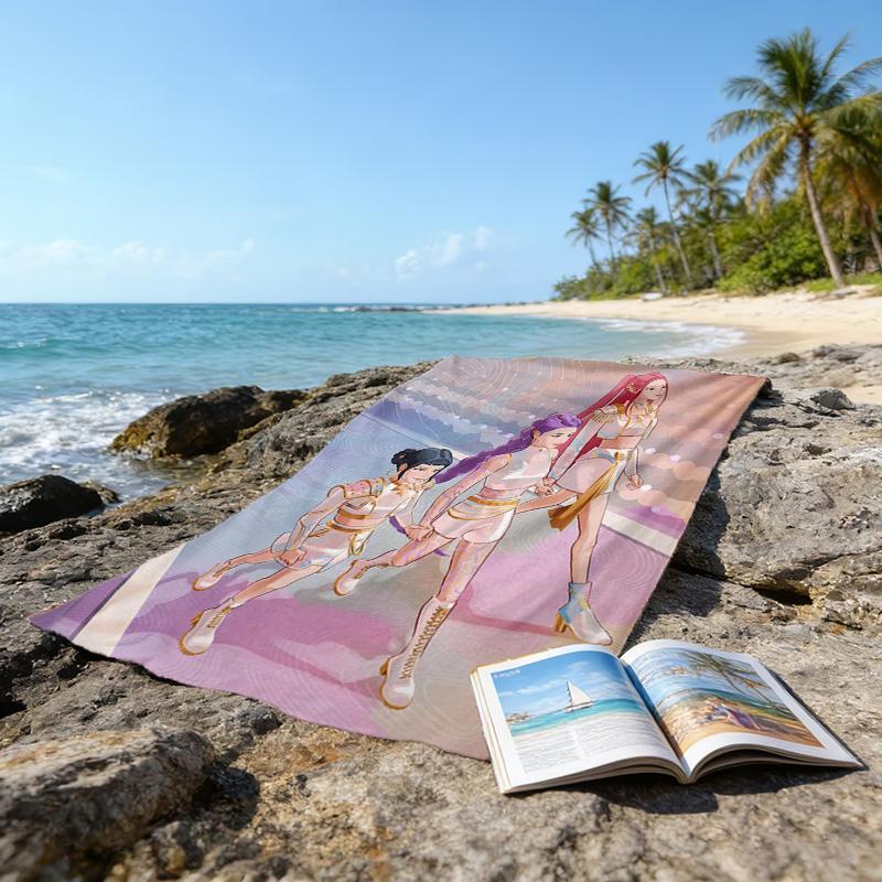 1pc KPop Demon Hunters11 Beach Towel, Beach and Seaside Swimming Pool Equipment, Fashion Pattern, Rectangular, Travel Essentials