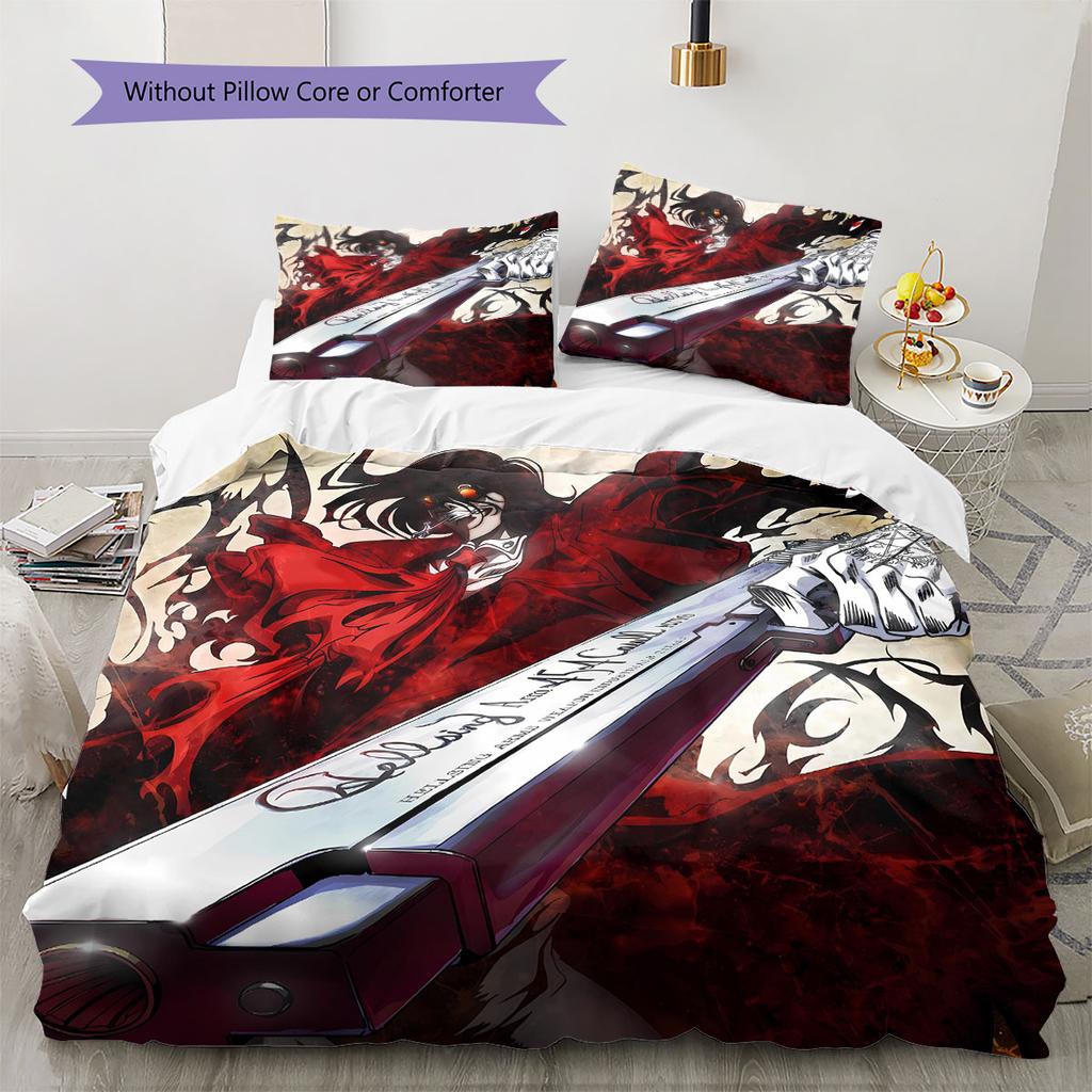 HELLSING Pattern Bedding Quilt Set Quilt Cover Pillowcase Home Decoration Birthday Gift (1 * Duvet Cover + 2 * Pillowcase, Without Core)