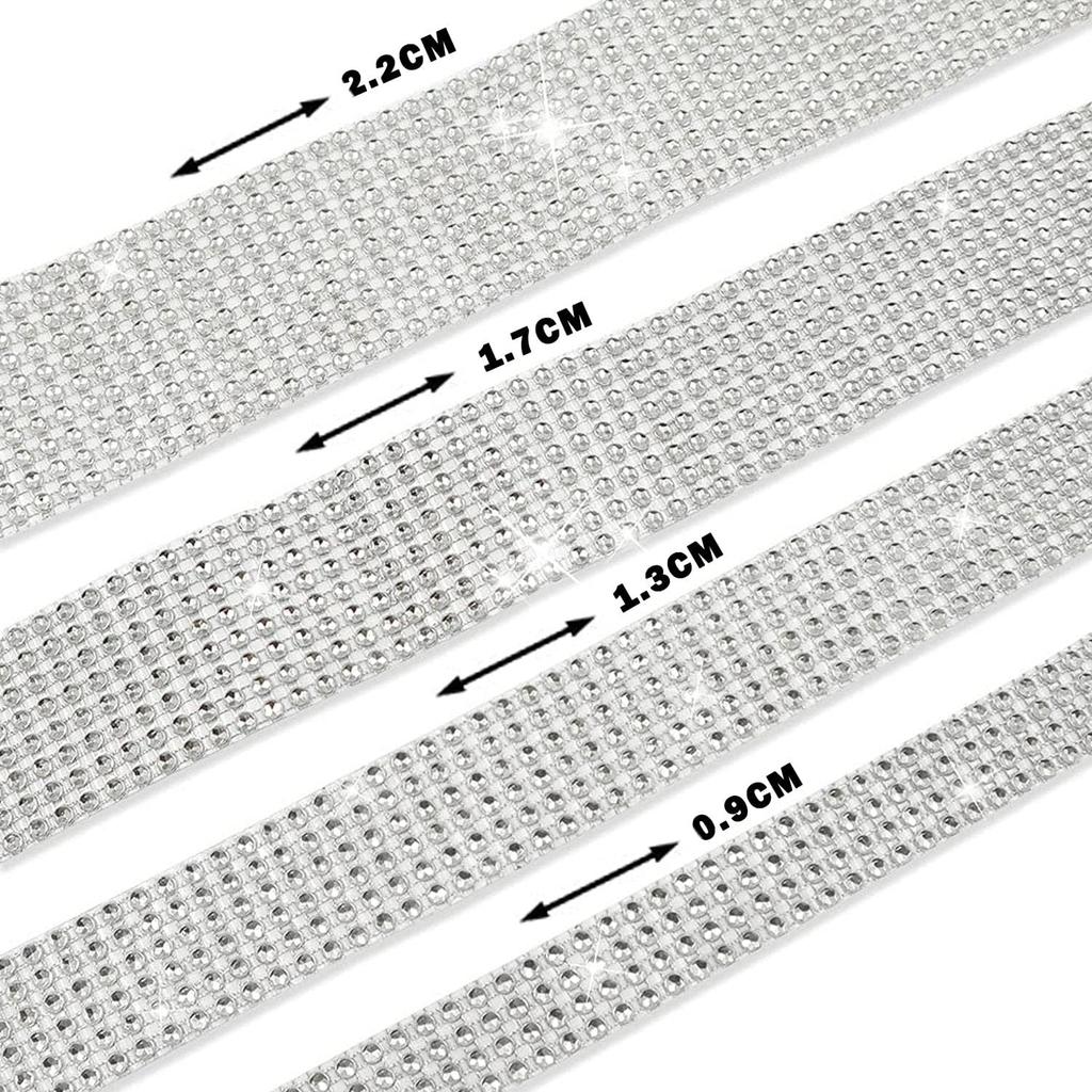 4 Rolls Self-Adhesive Crystal Rhinestone Ribbon, Diamond Bling Ribbons With 2 Mm Rhinestones Sticker For Arts Crafts Wedding