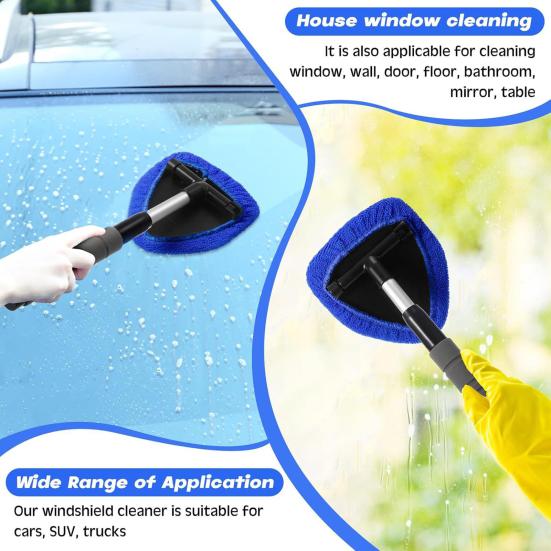 Car Windshield Cleaner Tool with Extendable Handle & Microfiber Pad Easy Grip
