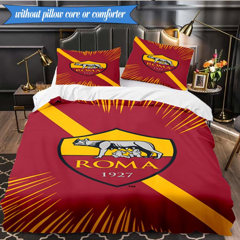 3PCS Rome Wolf Football club Printed Soft Bedding Set,Including 1pc Duvet Cover And 2pcs Pillowcases Perfect for Bedroom, Dormitory, Fan gift