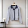 Winter new unique chic beautiful top sweater women's niche high-end blue knitted cardigan