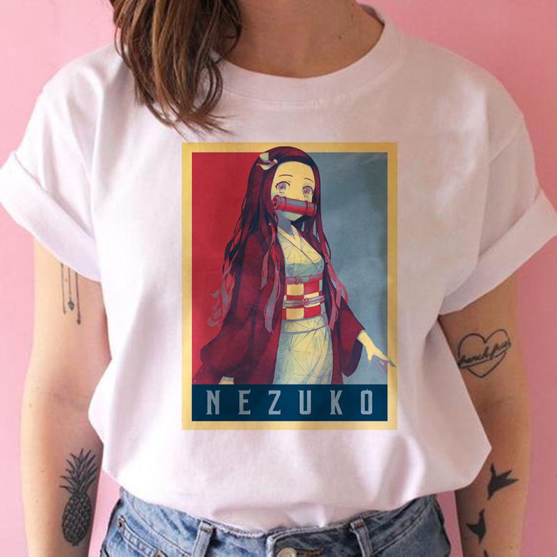 2023 New Women T-Shirt Kimetsu No Yaiba Demon Slayer Top Female T Shirt Harajuku Streetwear O-Neck Casual Ladies Tees Clothing