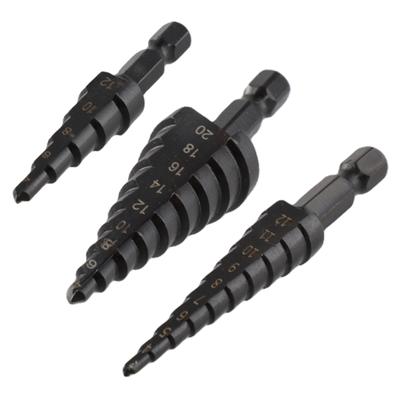 3–12 mm, 4–12 mm, 4–20 mm Loch-Stufenbohrer, 3 Stück, Schwarz