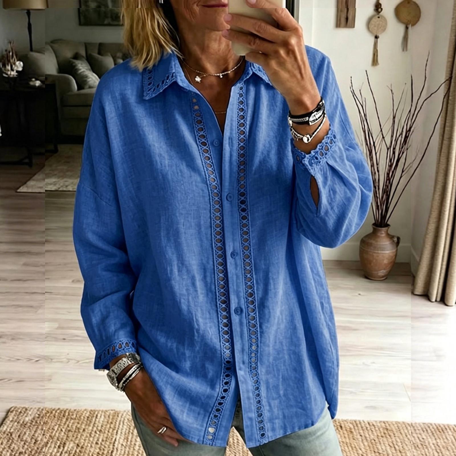 

Women s Color Casual Fashion Lace Patchwork Long Sleeved Shirt L