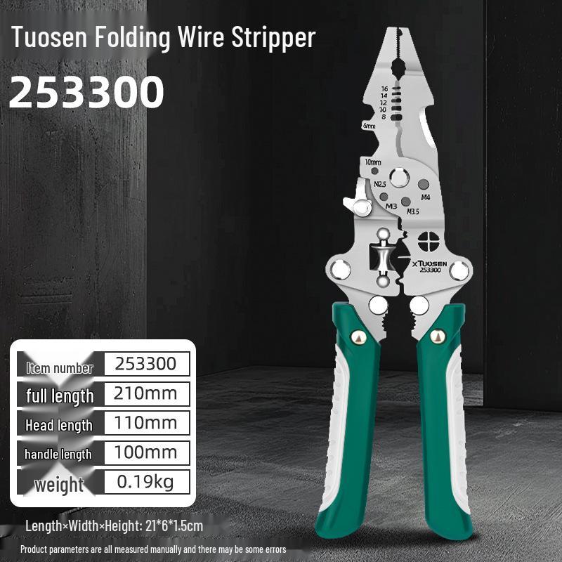 Tuosen Electrician's Multi-Tool: Foldable Wire Strippers, Cutters, and Crimping Pliers