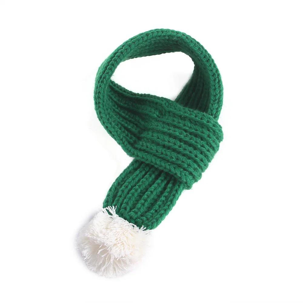Dog Christmas Knitted Scarf Red Knit Scarves with Fuzzy Pompom Neck Warmer Bandana Xmas Holiday Winter Pet Puppy Cat Costume