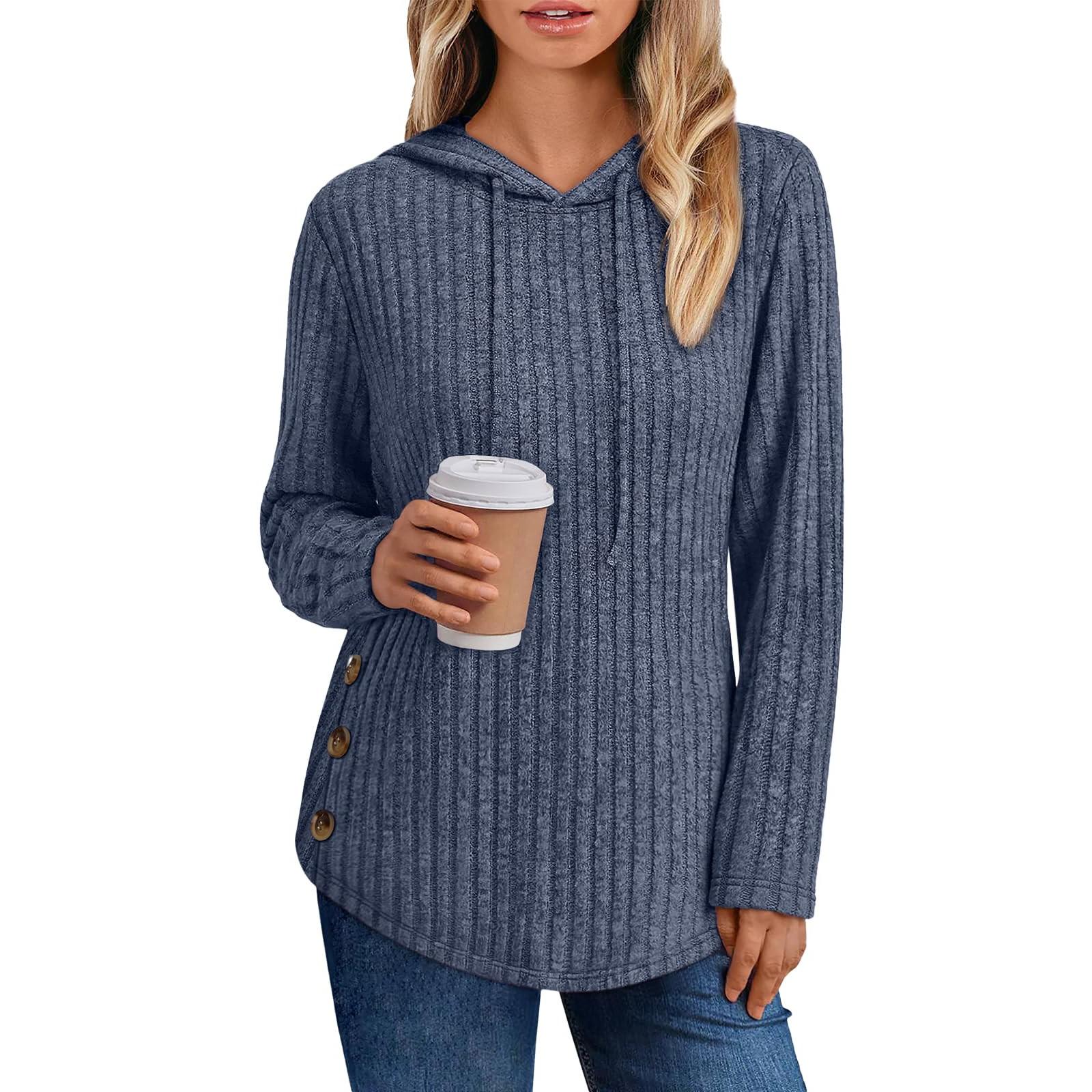 

Женский модный повседневный однотонный пуловер с длинным рукавом, толстовка L синий