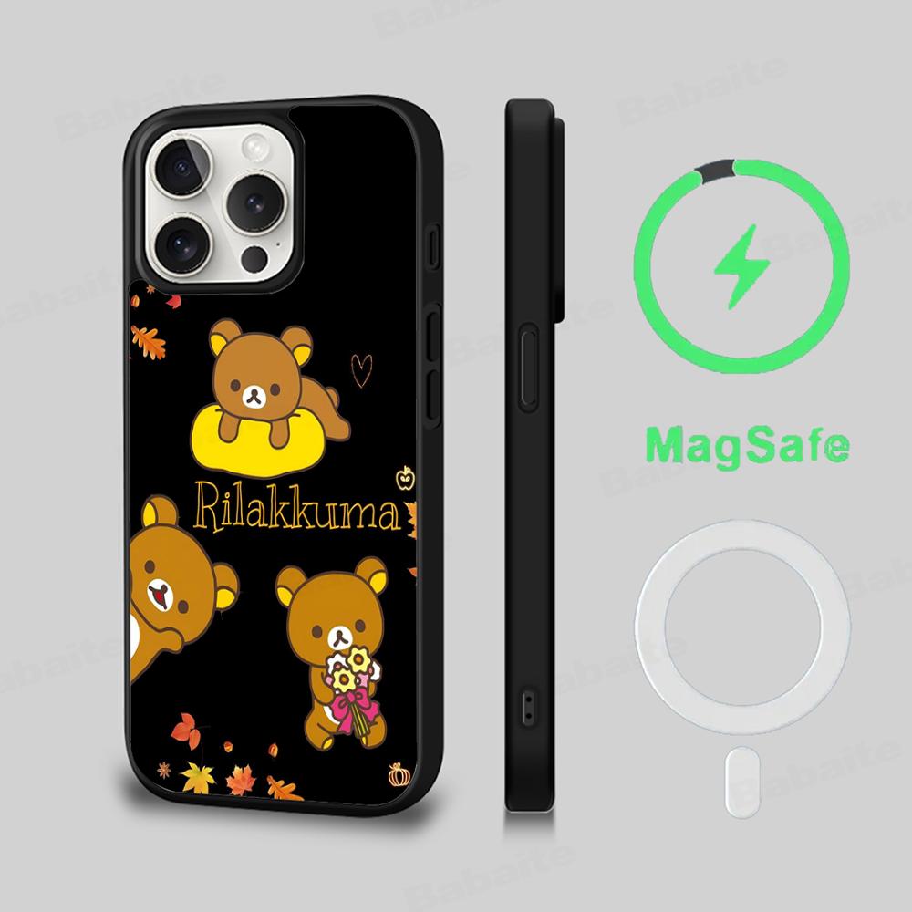 

R-Rilakkuma Phone Case Magesafe Magnetic Wireless Charge Case For iPhone 16 11 12 13 14 15 Pro Max Plus Mini iPhone 16