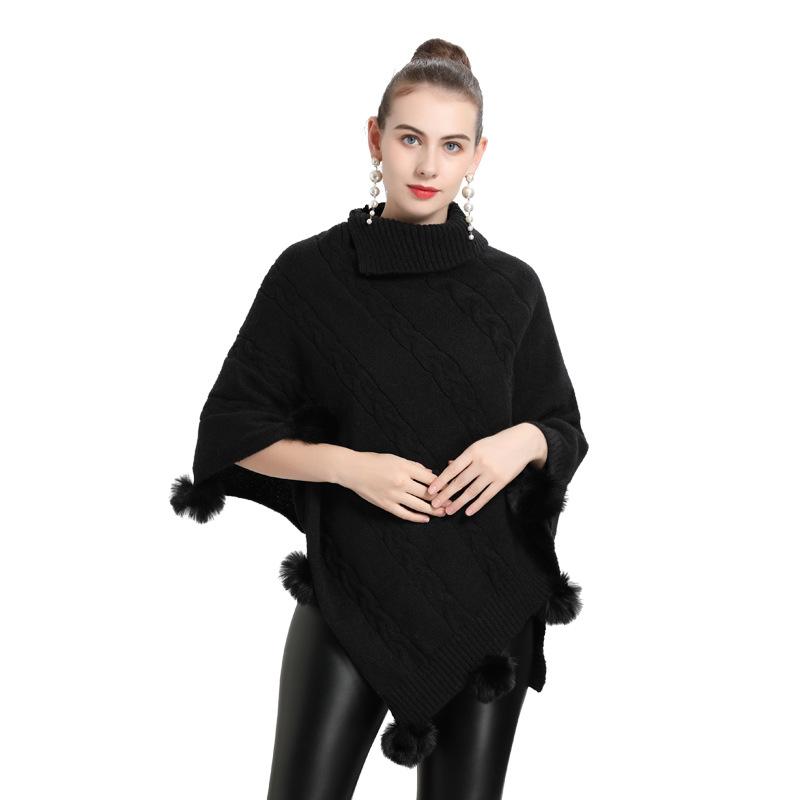 European And Korean Loose Jacquard Hairball Pullover Knitted Sweater Cape Shawl 0937 #