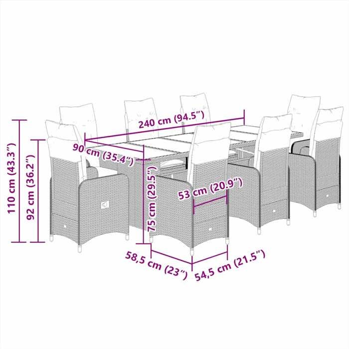 VidaXL 9-piece Garden Bistro Set Brown Cushions Poly Rattan 3277283