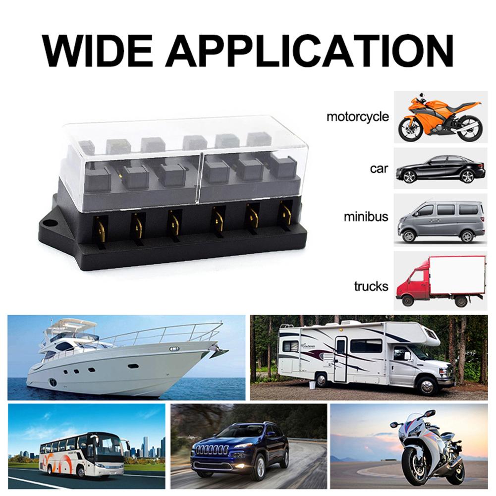 YJ-FB017 Automotive Circuit Blade Fuse Box 6 Ways Car Boat RV Block Holder Case