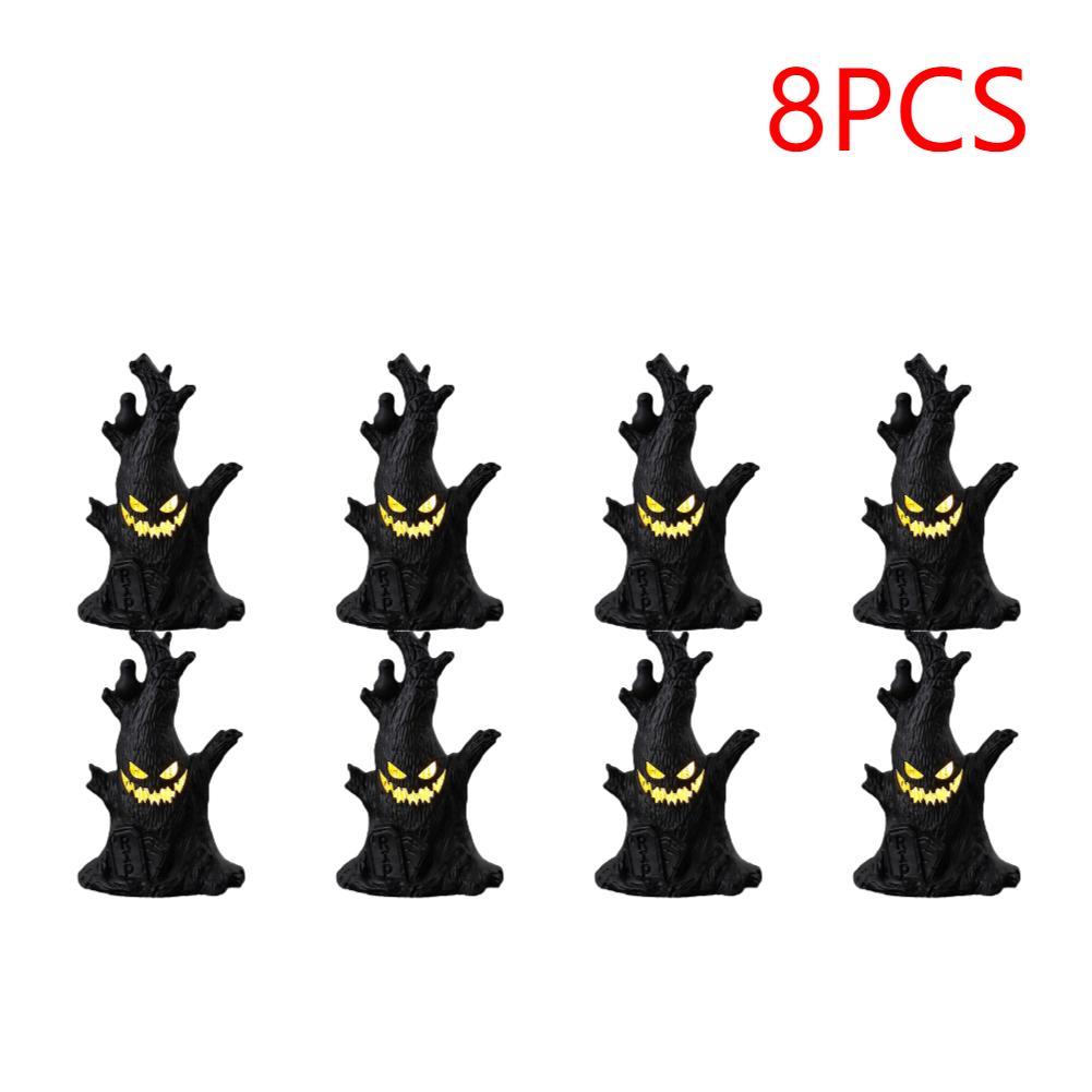 1-10PCS Halloween LED Ghost Face Tree Statue with BatterySpooky Tree Demon Statue Tabletop Bark Face Figurine for Indoor Outdoor