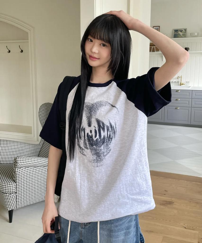 ACOVER Heart Spray Raglan Short Sleeve T-Shirt 3 Colors
