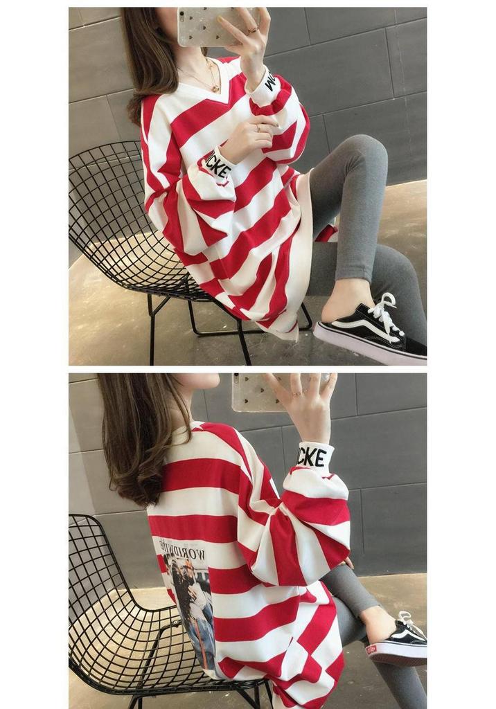 Fleece-Lined Striped Hoodie: Women's 2026 Winter Loose Fit, Mid-Length, Versatile Korean Style Trendy Top
