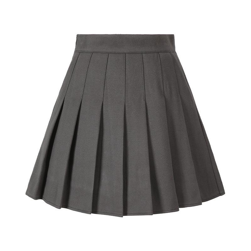 Khaki Vlněná A-line Skládaná Sukně s Vysokým Pasem pro Podzim Zimu - Dámská Krátká Sukně