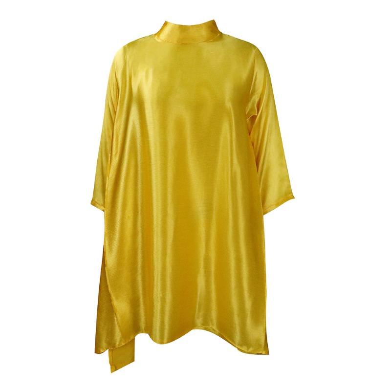 

Summer women s semi-turtleneck loose pleated solid color dress S