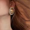 Ear Studs Round Pearl Metal Lace Golden Earrings Ear Clips For Birthday Gift