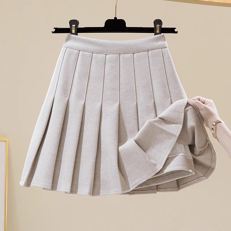 Women's Wool Pleated A-Line Skirt - Autumn/Winter 2025 - High Waist, Slim Fit, School Style, Thick JK Short Skirt