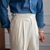 Men Suit Trousers Spring Autumn Trendy Belt High Waist Pants Male Business Office Pleated Straight Pants Streetwear