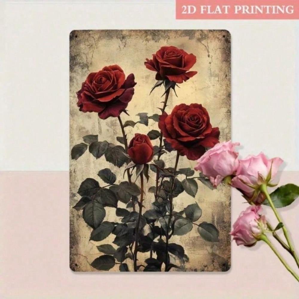 Vintage Rose Metal Wall Art Poster, Living Room Decor