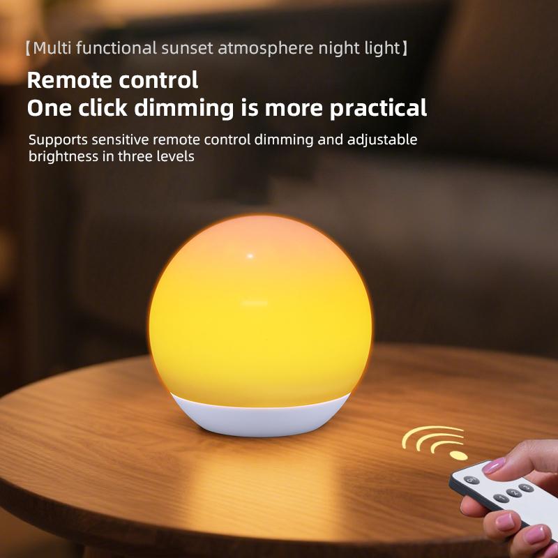 Ball-shaped Wireless Remote Control Night Light Outdoor Camping Atmosphere Light USB Camping Lamp Bedside Sunset Lamp