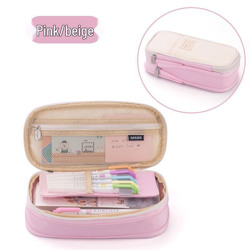 Enhanced Large-Capacity Pencil Case in Macaron Color Block for Students - Unisex Simple Style