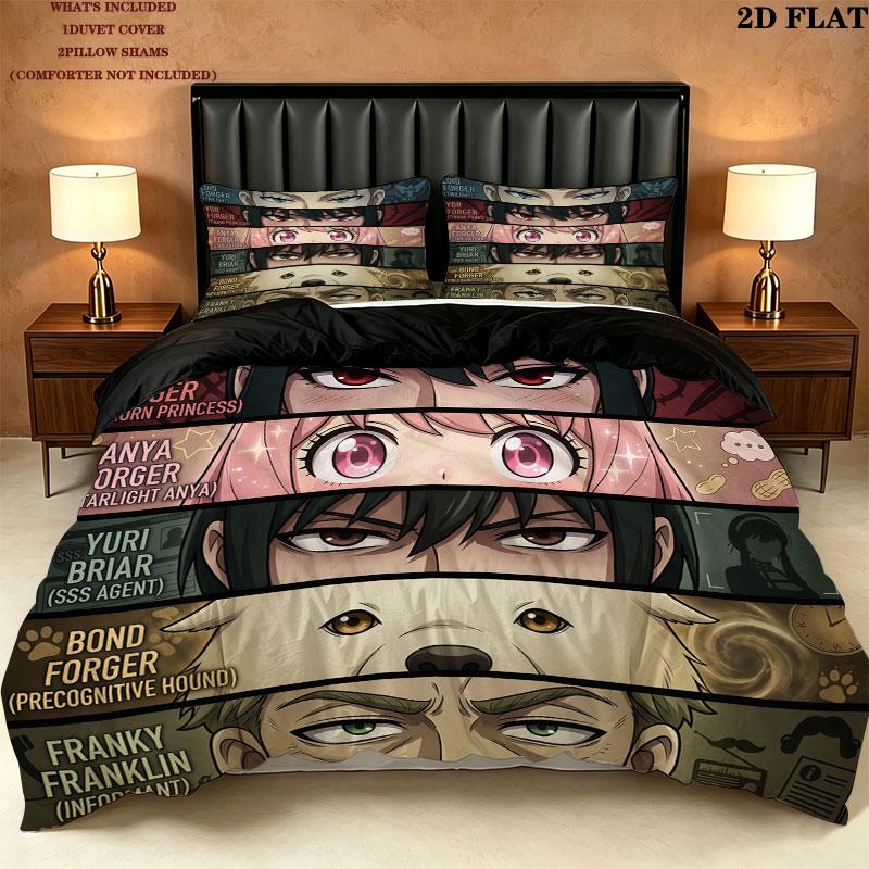 Spy Family Pattern Bedding Quilt Set Quilt Cover Pillowcase Home Birthday Gift(1 * duvet cover + 2 * pillowcase, without core)